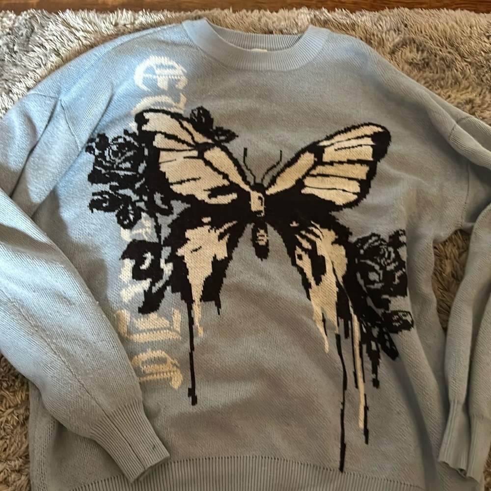 Blue butterfly garage sweater crewneck